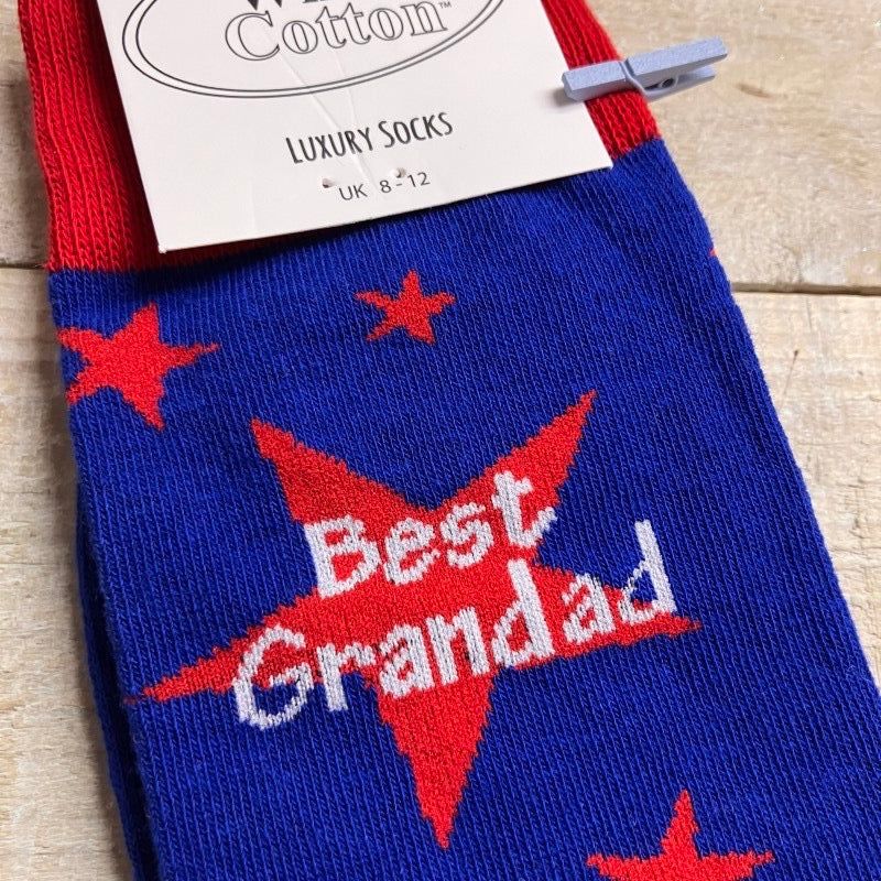 White Cotton Mens Ankle Socks - Blue with Red Star - Best Grandad