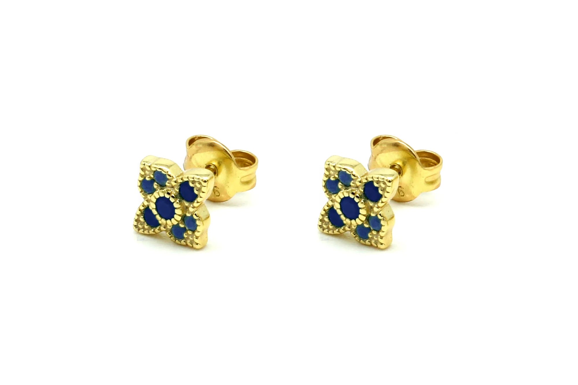 Boho Betty Takia Filigree Blue Sapphire Crystal Gold Stud Earrings