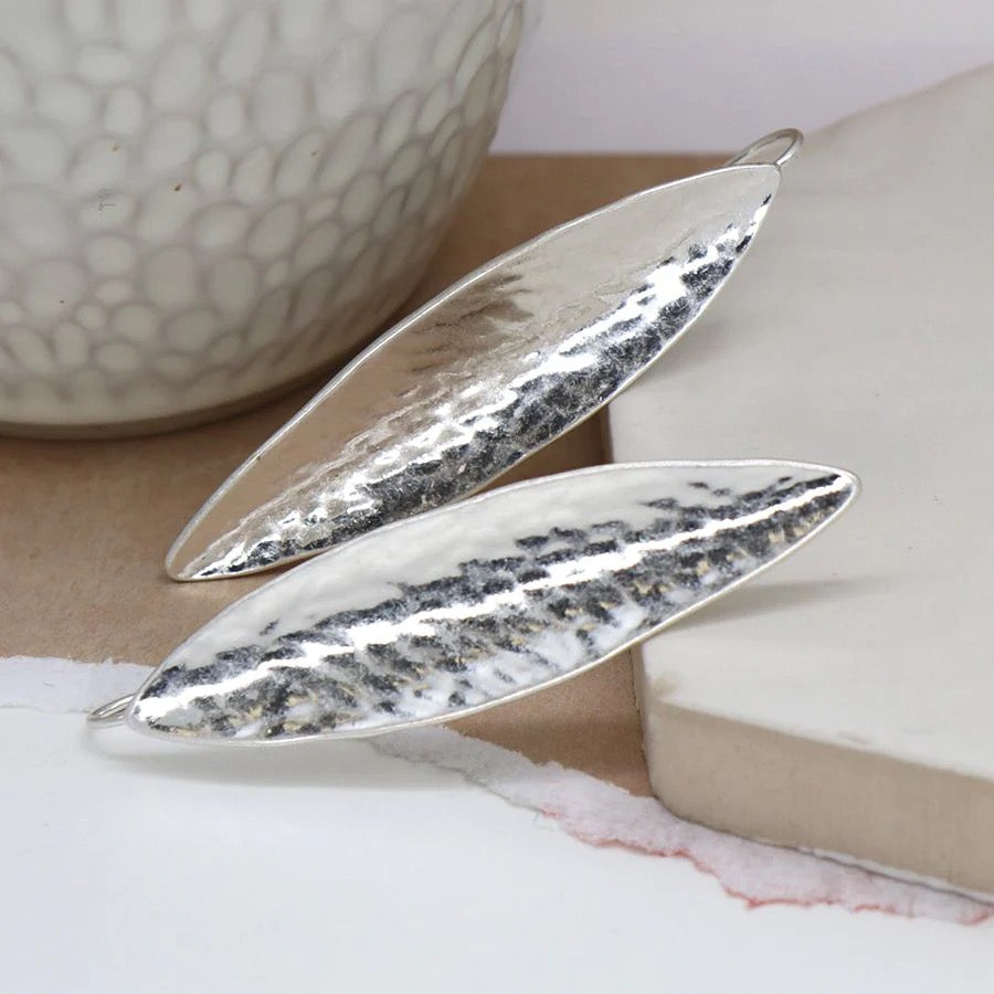 POM Silver Plated Large Leaf Drop Earrings