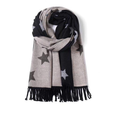 Black/Grey - New Stars - Reversible Cosy Tassel Scarf