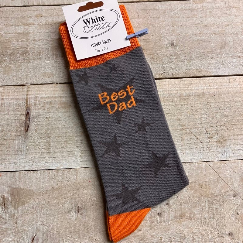 White Cotton Mens Ankle Socks - Grey Star - Best Dad