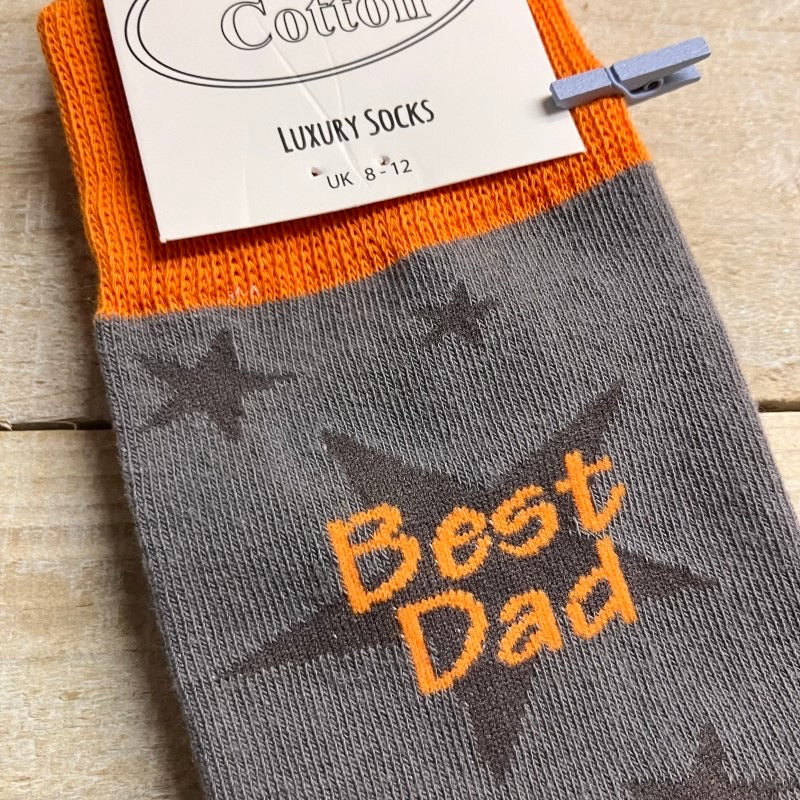White Cotton Mens Ankle Socks - Grey Star - Best Dad