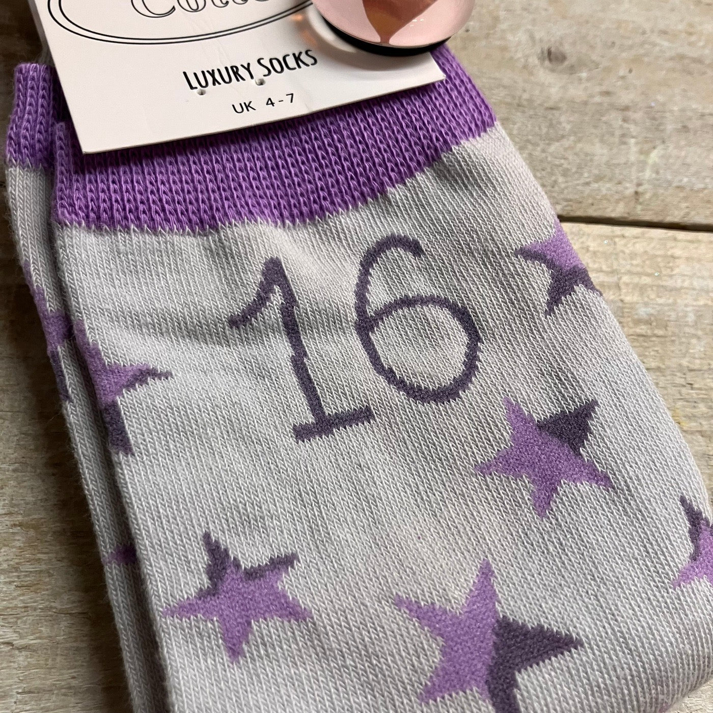White Cotton Ladies Ankle Socks - Lilac Star - 16th