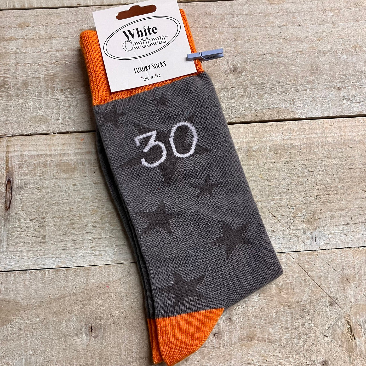 White Cotton Mens Ankle Socks - Grey Star - 30th