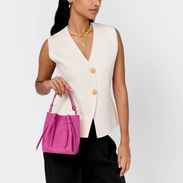 Katie Loxton Celina Mini Bucket Handbag - Faux Suede - Magenta Pink