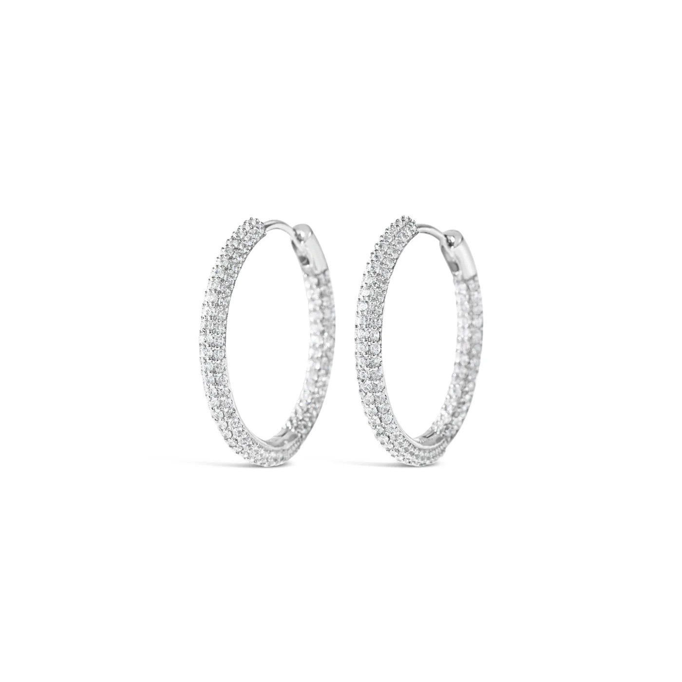 Park Lane - Cubic Zirconia Crystal Medium Hoop Earrings - Silver (Rhodium)