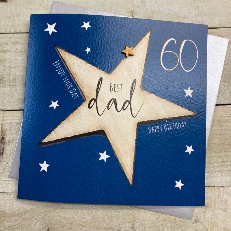 Best Dad 60th Star LARGE Card - White Cotton Cards
