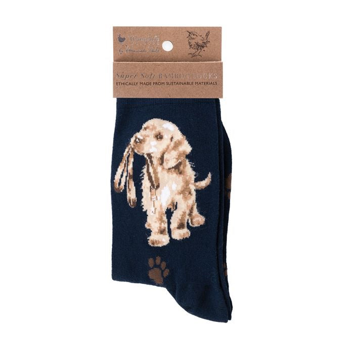 'Hopeful' Dog Ladies Ankle Bamboo Socks - Navy - Wrendale Designs