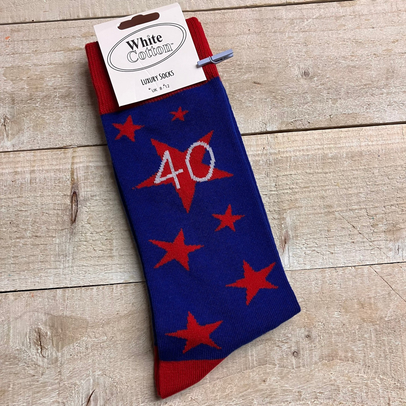 White Cotton Mens Ankle Socks - Blue with Red Star - 40th