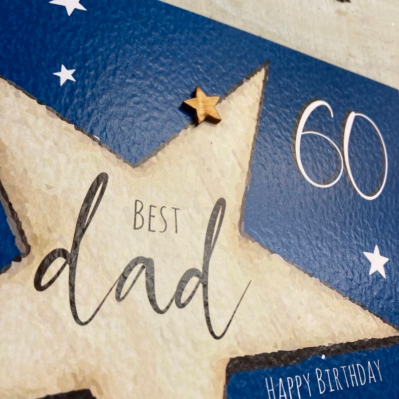 Best Dad 60th Star LARGE Card - White Cotton Cards