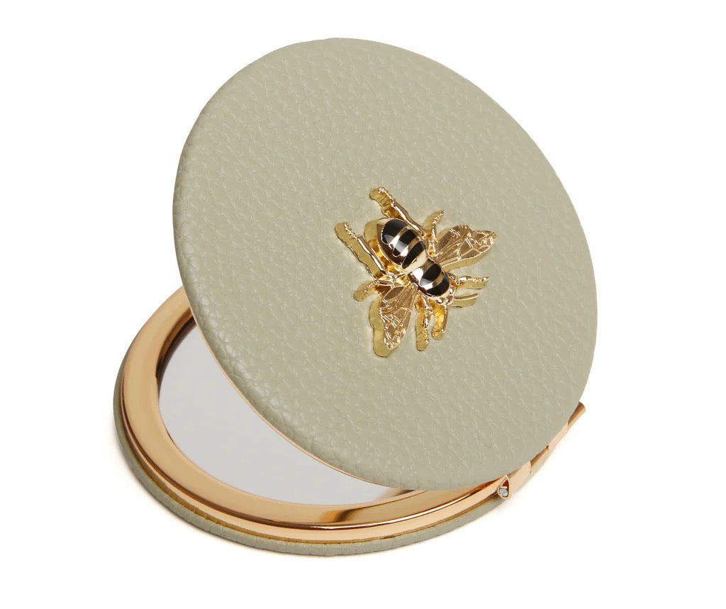 Alice Wheeler Pistachio Green Bee Round Compact Mirror