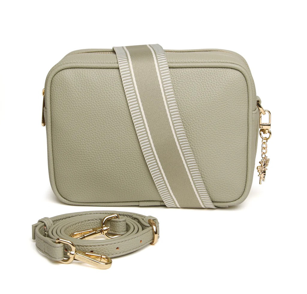 Alice Wheeler Pistachio Green Soho Double Zipped Crossbody Bag with Line & Stripe Bag Strap