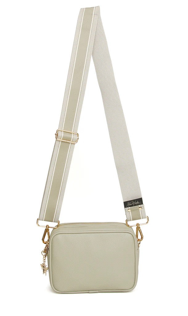 Alice Wheeler Pistachio Green Soho Double Zipped Crossbody Bag with Line & Stripe Bag Strap