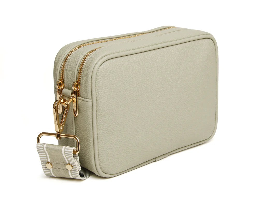 Alice Wheeler Pistachio Green Soho Double Zipped Crossbody Bag with Line & Stripe Bag Strap
