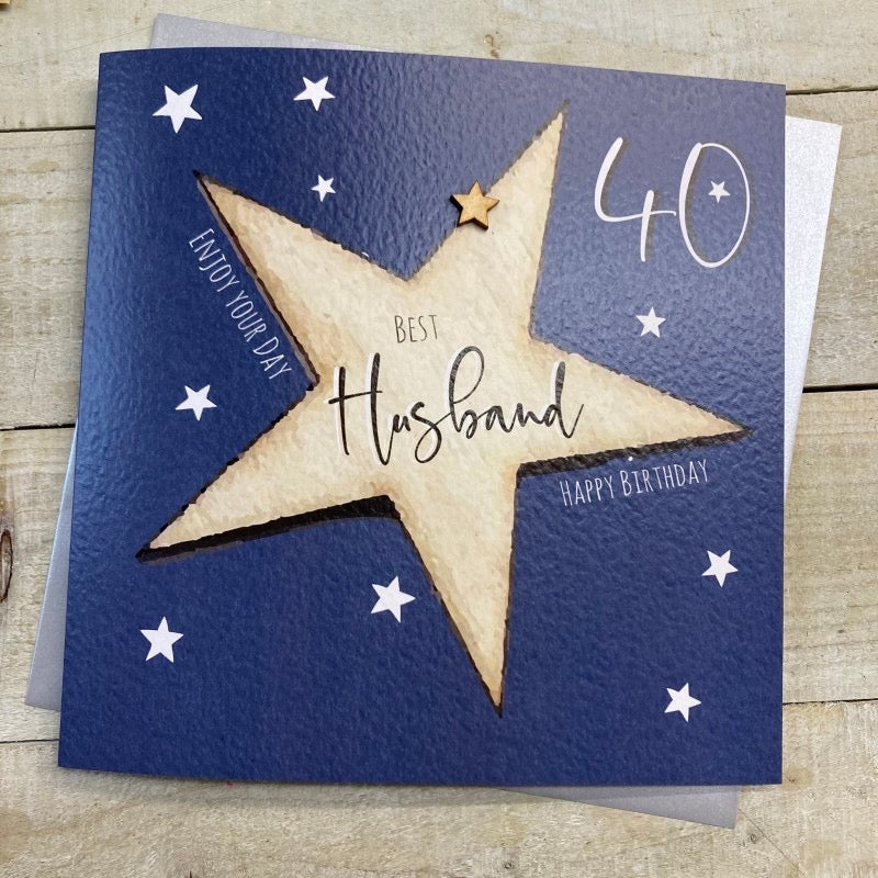 Best Husband 40th Star LARGE Card - White Cotton Cards
