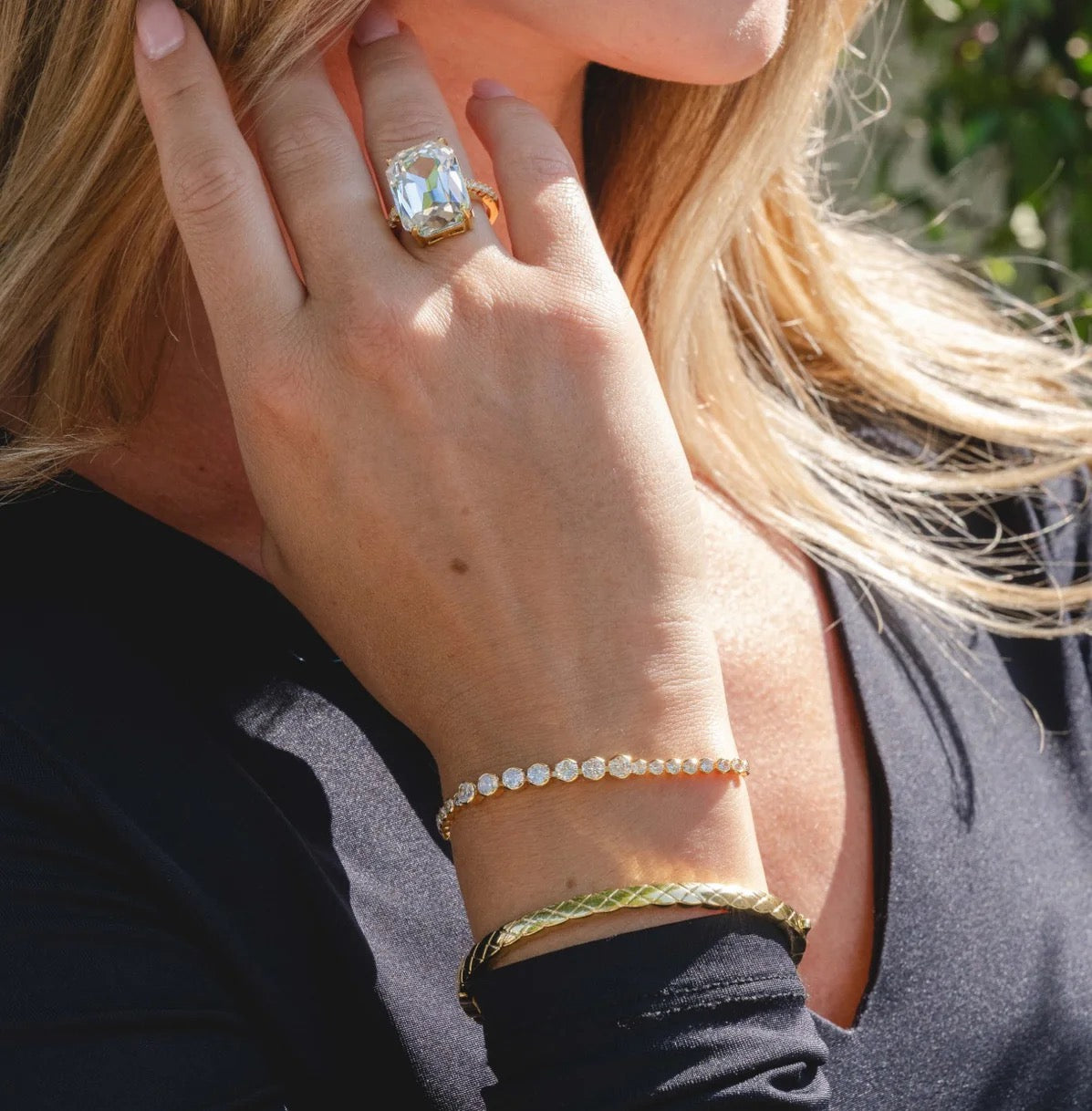 Park Lane Gold Plated Textured Criss-Cross Bangle Bracelet - Gold