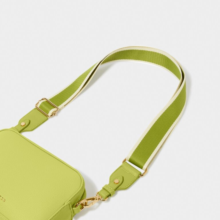 Katie Loxton Canvas Bag Strap - Stripe Print - Lime Green