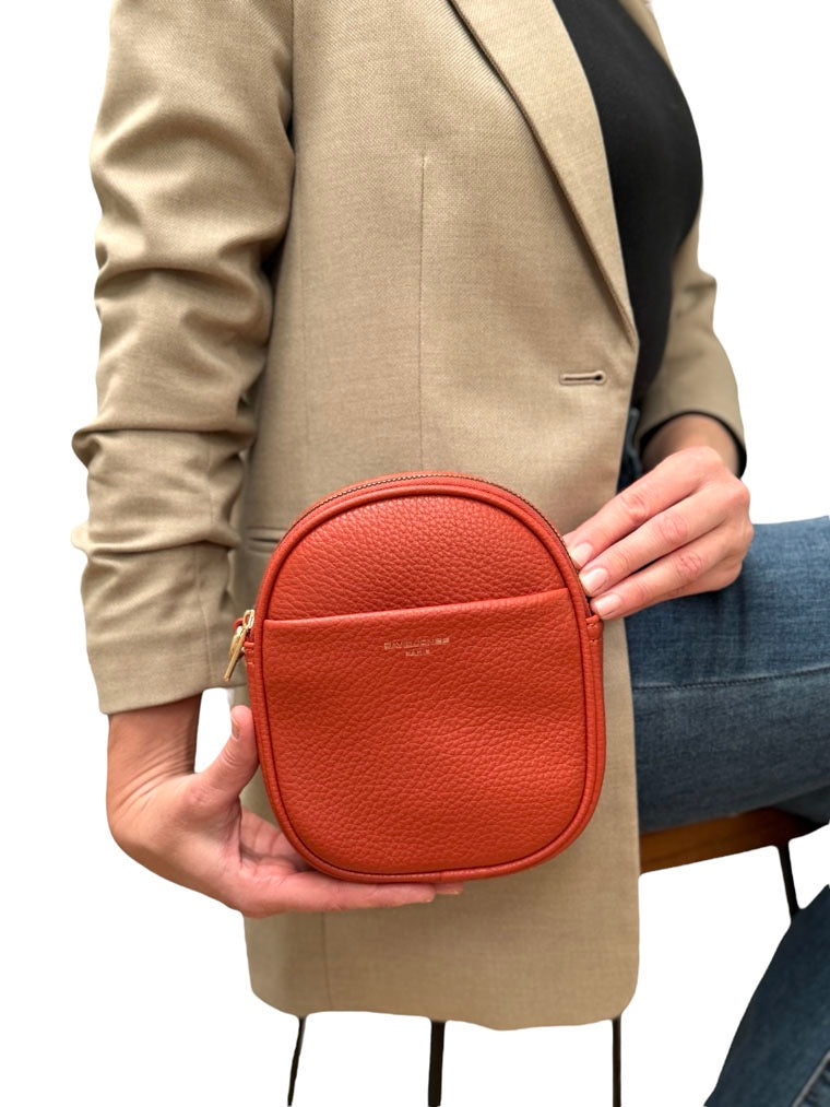 David Jones Double Zip Small Rounded Top Crossbody Bag - Burnt Orange (NV7000-1)