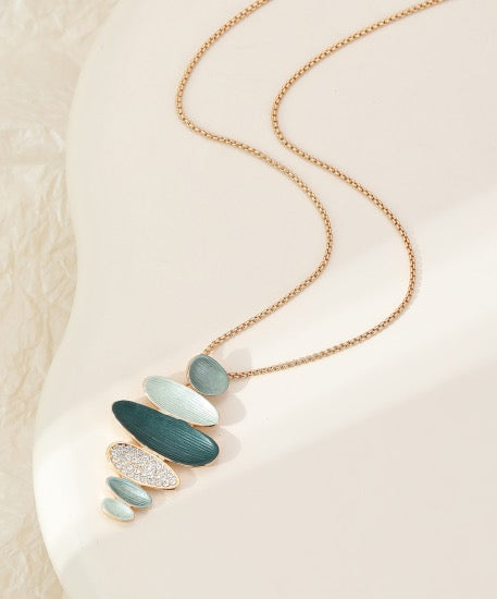 Gracee Jewellery Green Enamel Irregular Stacker Pendant on Golden Chain Fashion Necklace