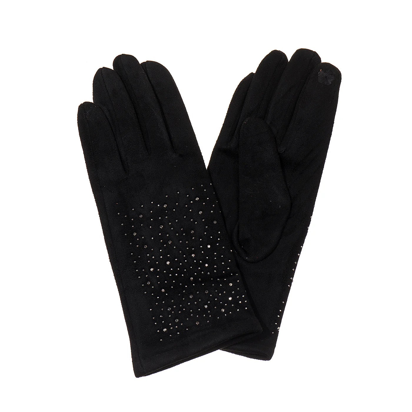 Park Lane Faux Suede Sparkly Ladies Gloves - Ebony Black
