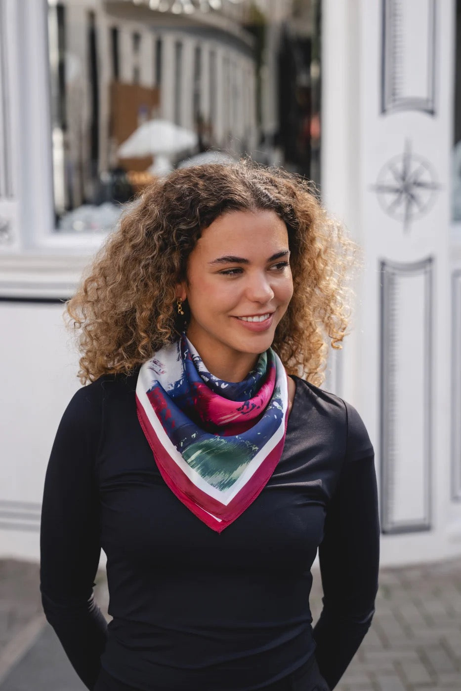 Park Lane Abstract Multicoloured Square Silky Scarf - Navy/Burgundy