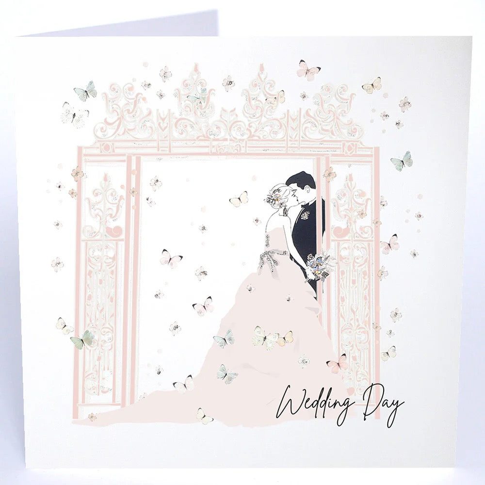 Five Dollar Shake - LARGE - Wedding Day Pink Dress Couple & Butterflies in Archway Card