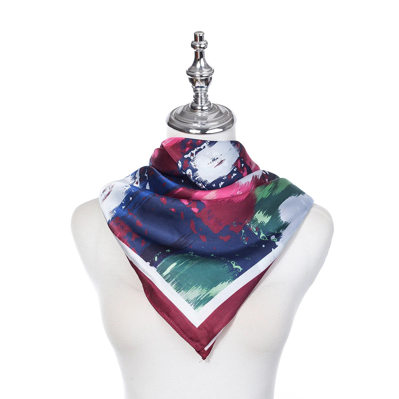 Park Lane Abstract Multicoloured Square Silky Scarf - Navy/Burgundy