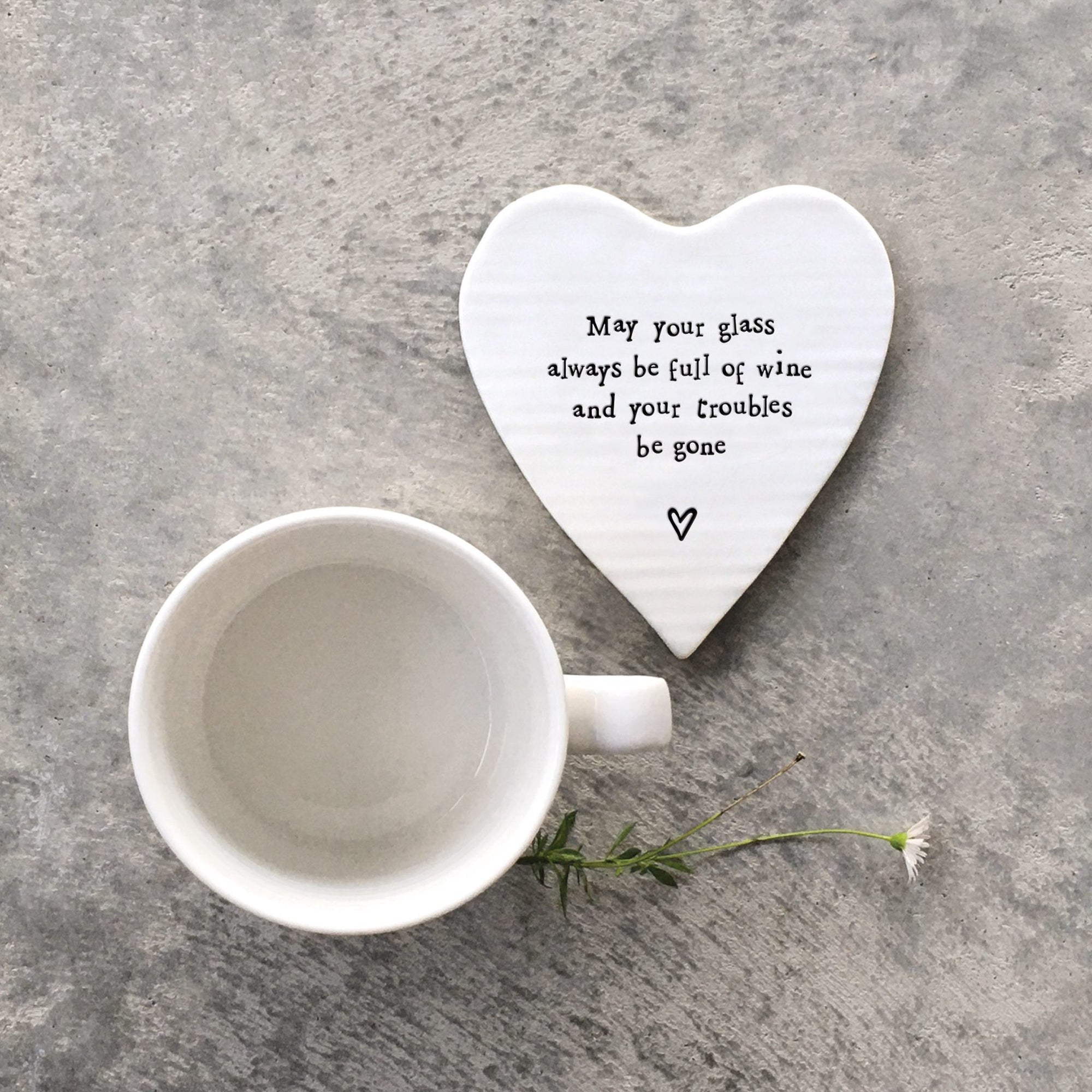 East of India Porcelain Heart Coaster - May Glass Be Full of Wine
