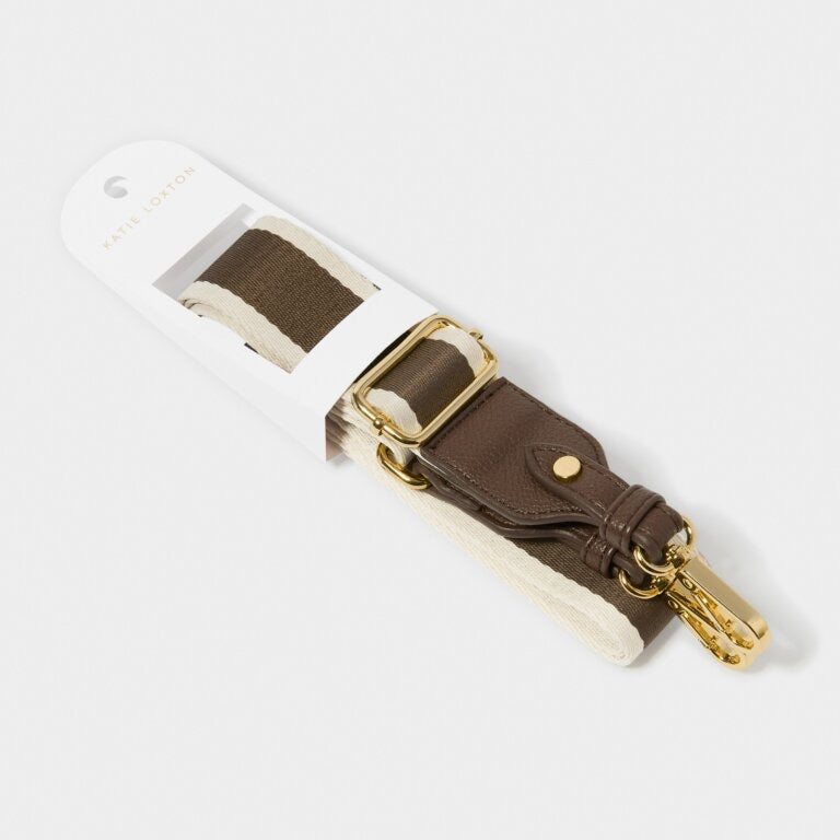 Katie Loxton Canvas Bag Strap - Stripe Print - Chocolate