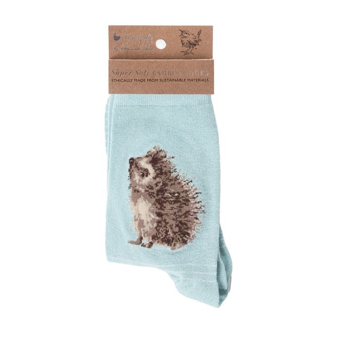 Hedgehugs (Hedgehog) Ladies Ankle Bamboo Socks -Duck Egg - Wrendale Designs