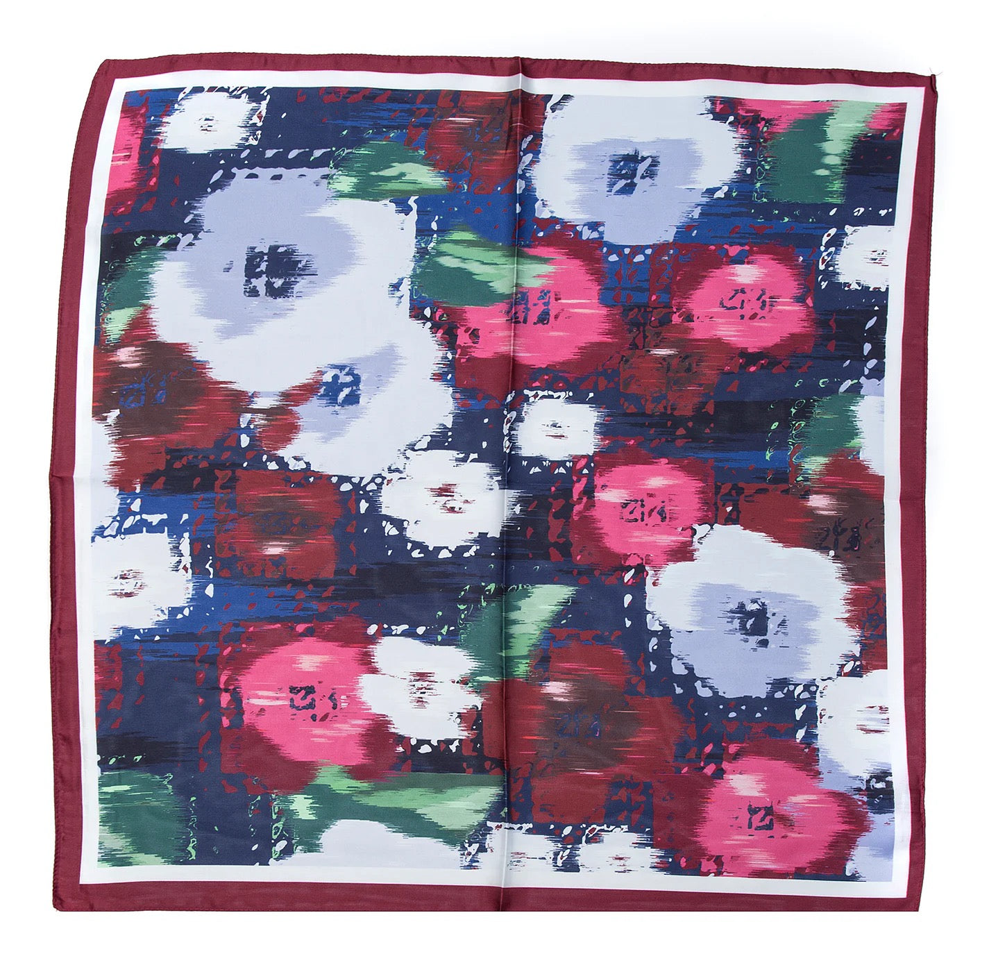 Park Lane Abstract Multicoloured Square Silky Scarf - Navy/Burgundy