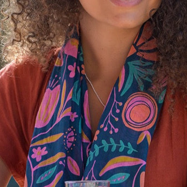 POM Navy & Bright Abstract Meadow Print Organic Cotton Scarf