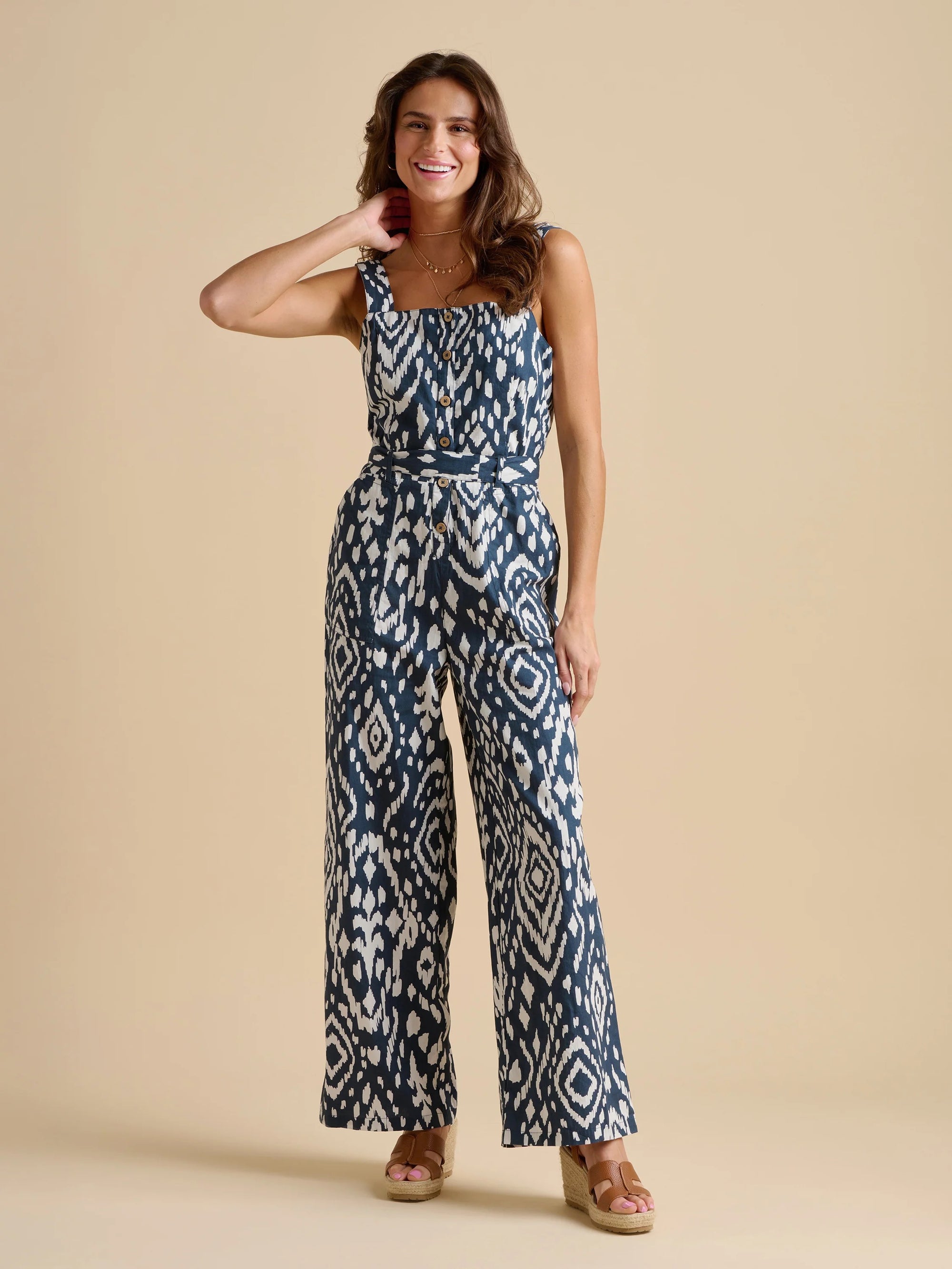 Brakeburn Ikat Sleeveless Jumpsuit - Navy Blue