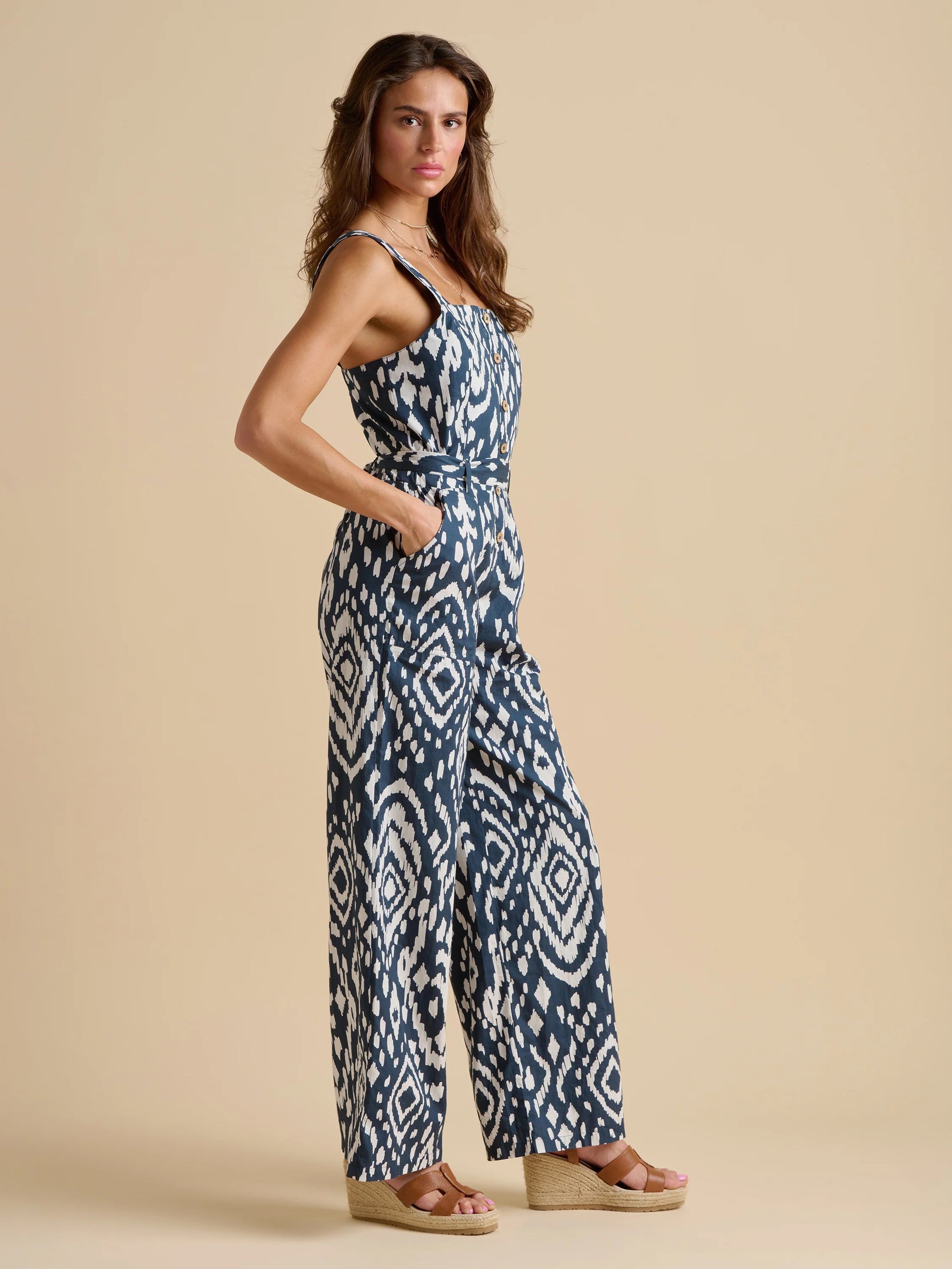 Brakeburn Ikat Sleeveless Jumpsuit - Navy Blue