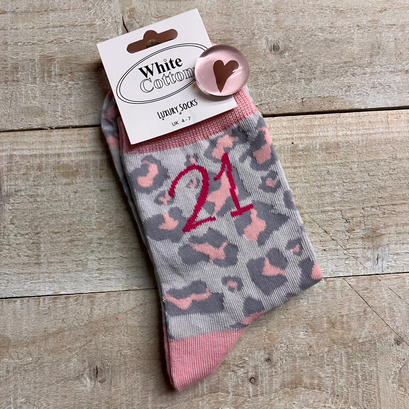 White Cotton Ladies Ankle Socks - Pink Leopard - 21st