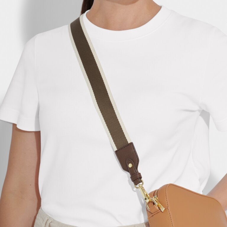 Katie Loxton Canvas Bag Strap - Stripe Print - Chocolate