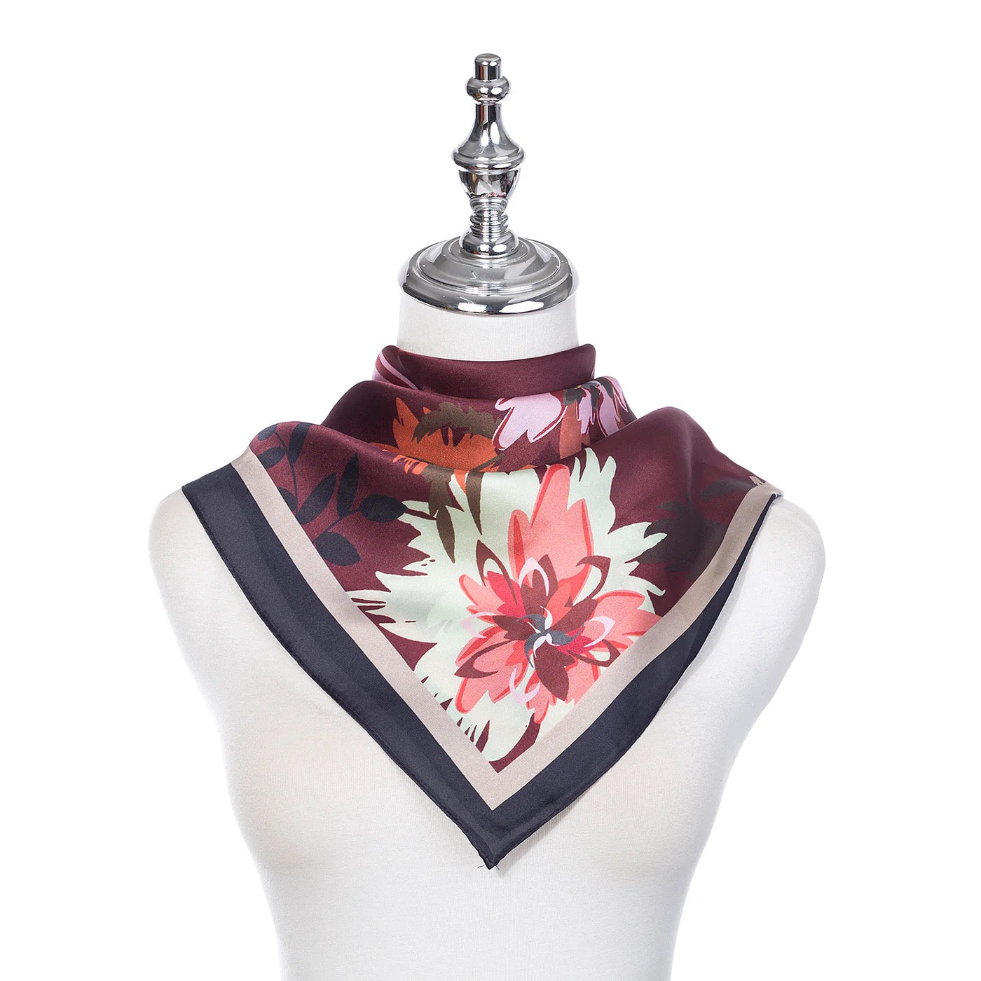 Park Lane Abstract Floral Multi Square Silky Scarf - Burgundy/Burnt Spice