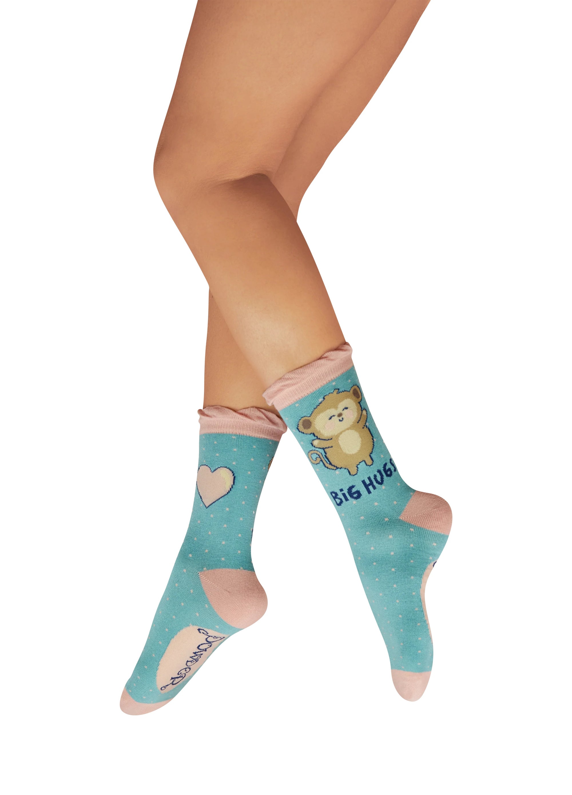 Powder Big Hugs Monkey - Ladies Bamboo Ankle Socks - Aqua Blue
