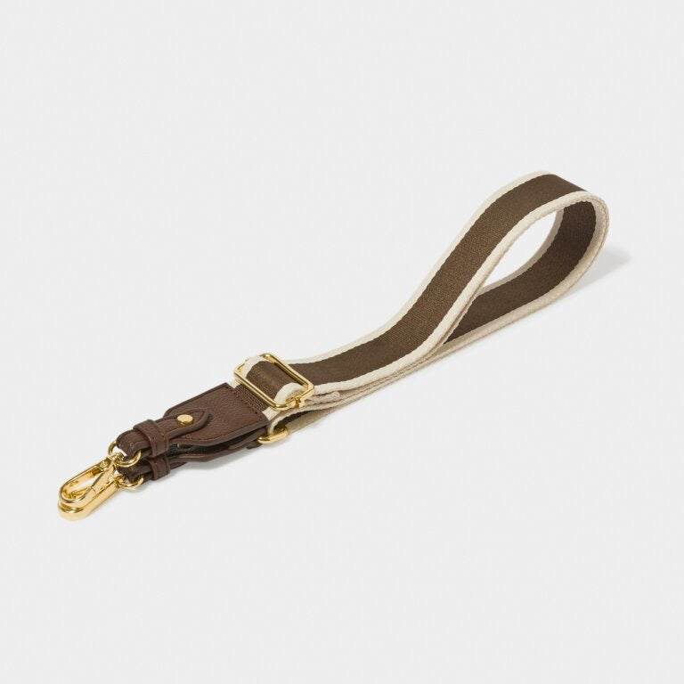 Katie Loxton Canvas Bag Strap - Stripe Print - Chocolate