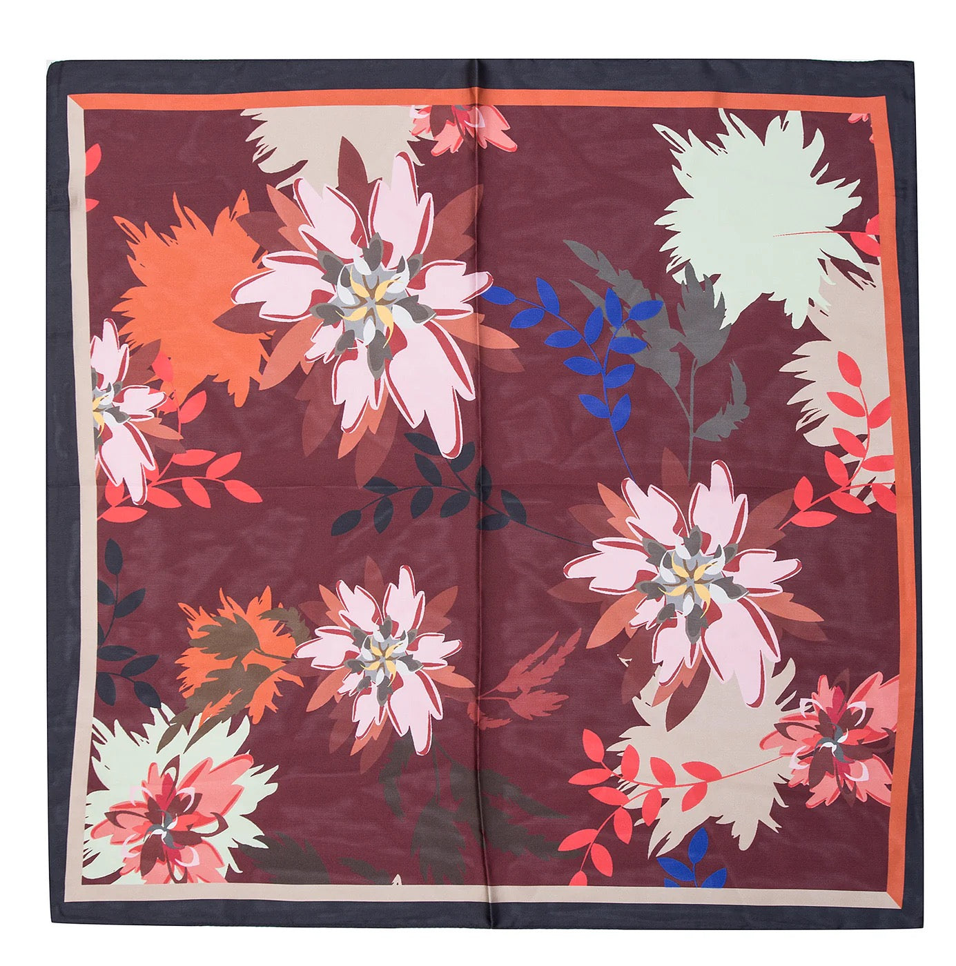 Park Lane Abstract Floral Multi Square Silky Scarf - Burgundy/Burnt Spice