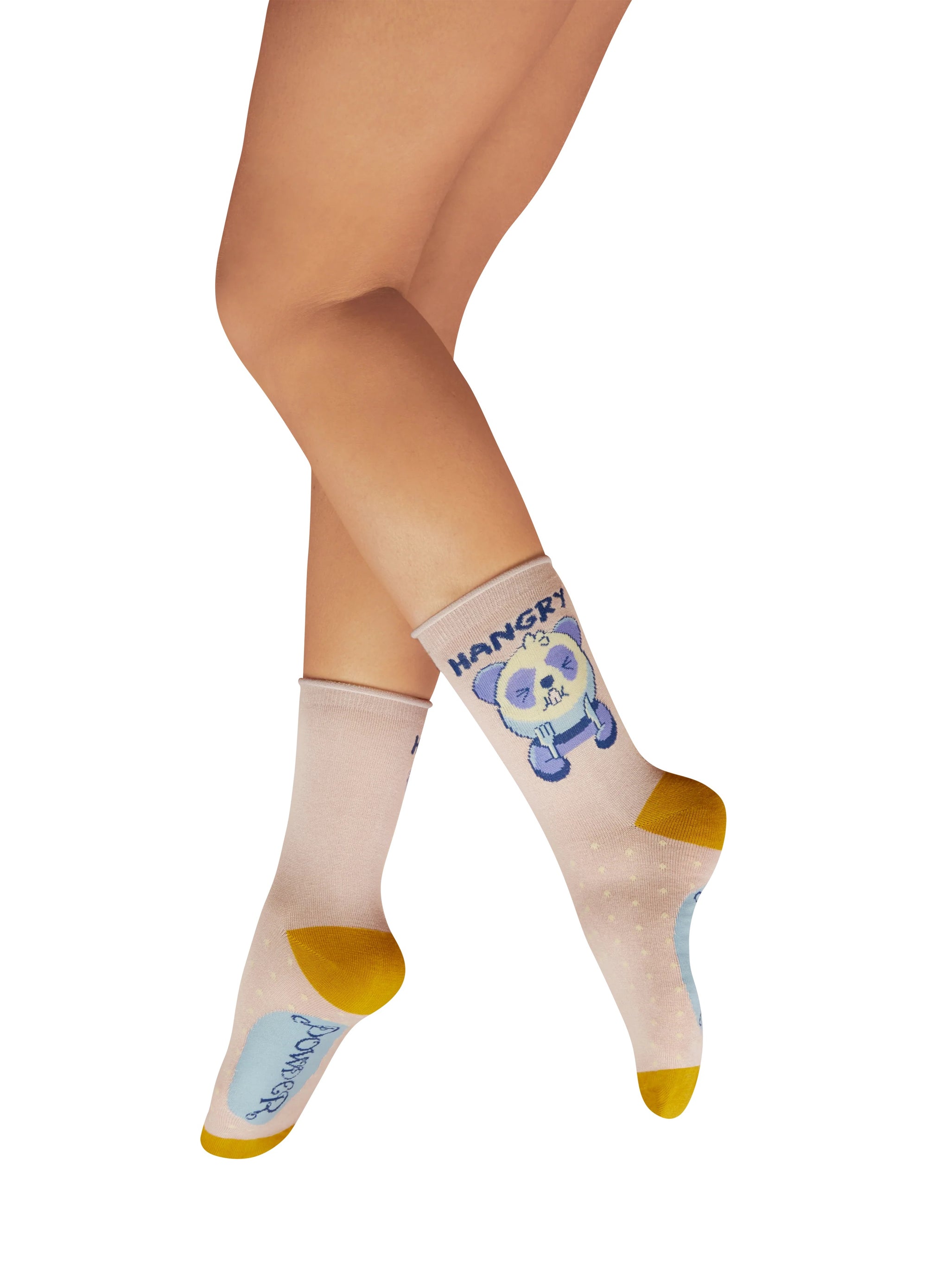 Powder Hangry Panda - Ladies Bamboo Ankle Socks - Petal Pink