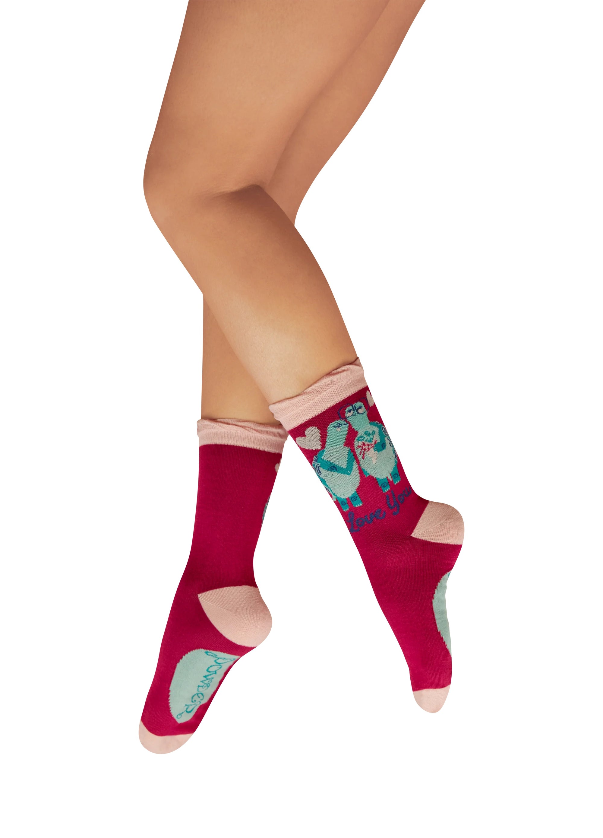 Powder Love You Tortoises - Ladies Bamboo Ankle Socks - Fuchsia Pink