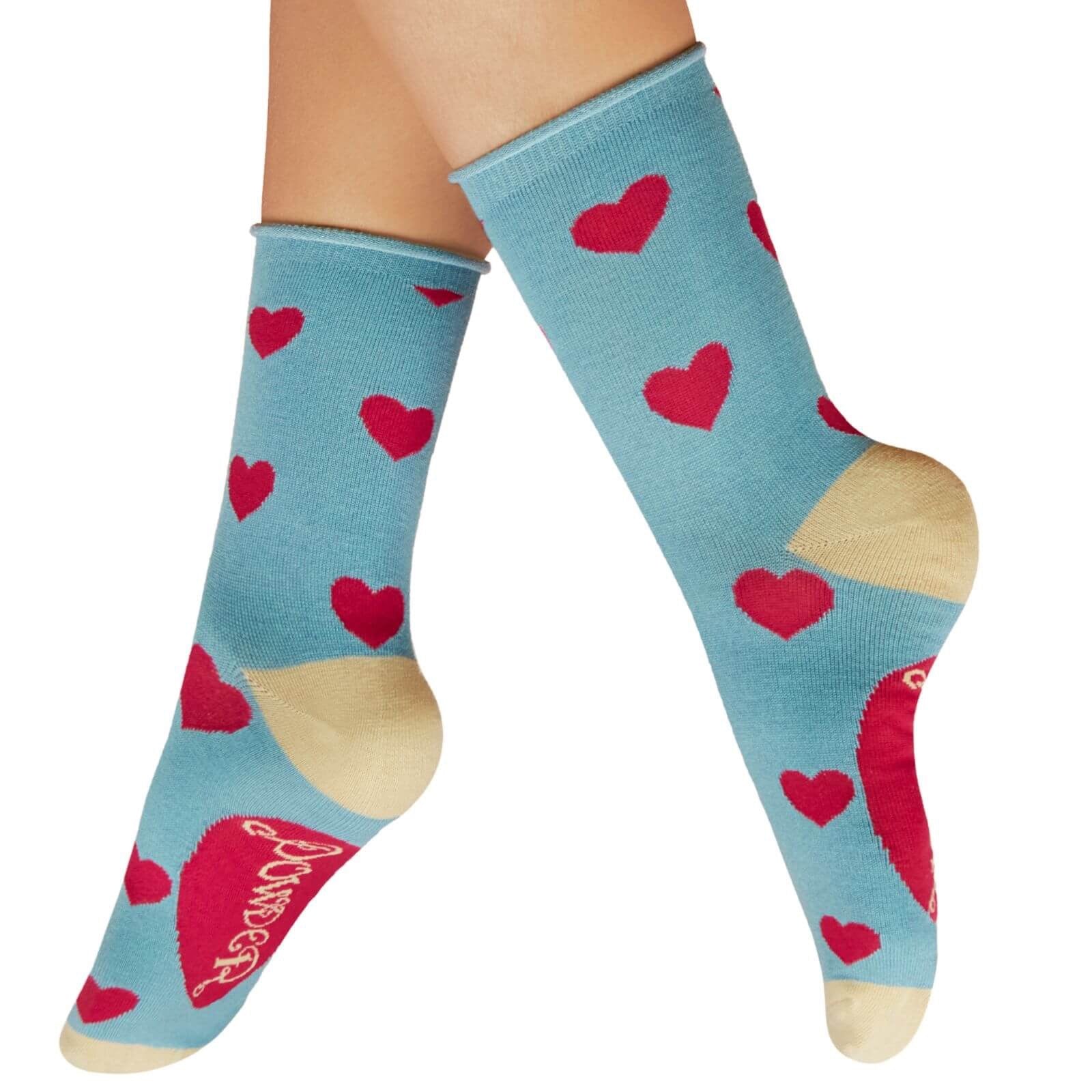 Powder Hearts - Ladies Bamboo Ankle Socks - Denim Blue