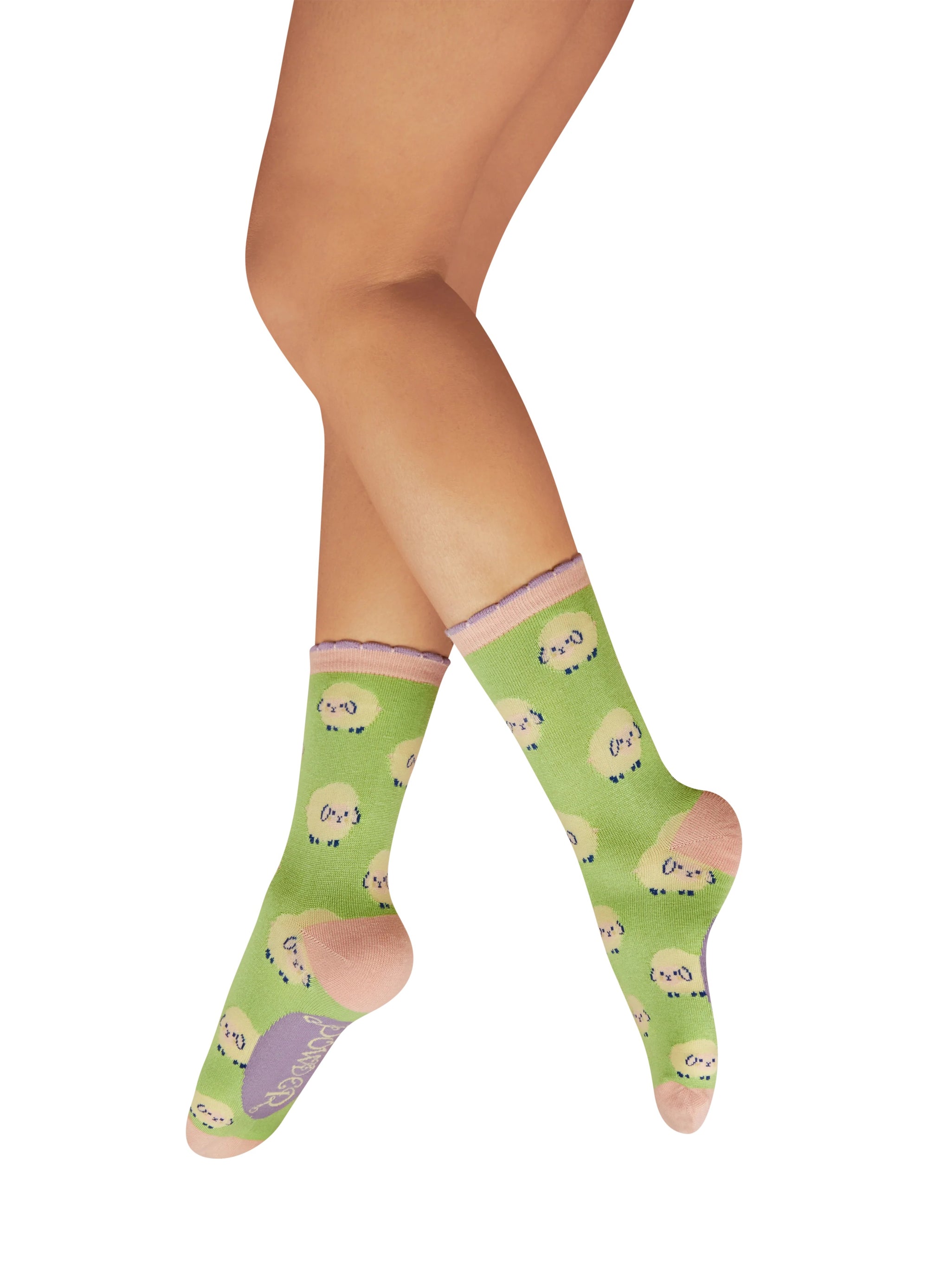 Powder Marshmallow Sheep - Ladies Bamboo Ankle Socks - Mint Green