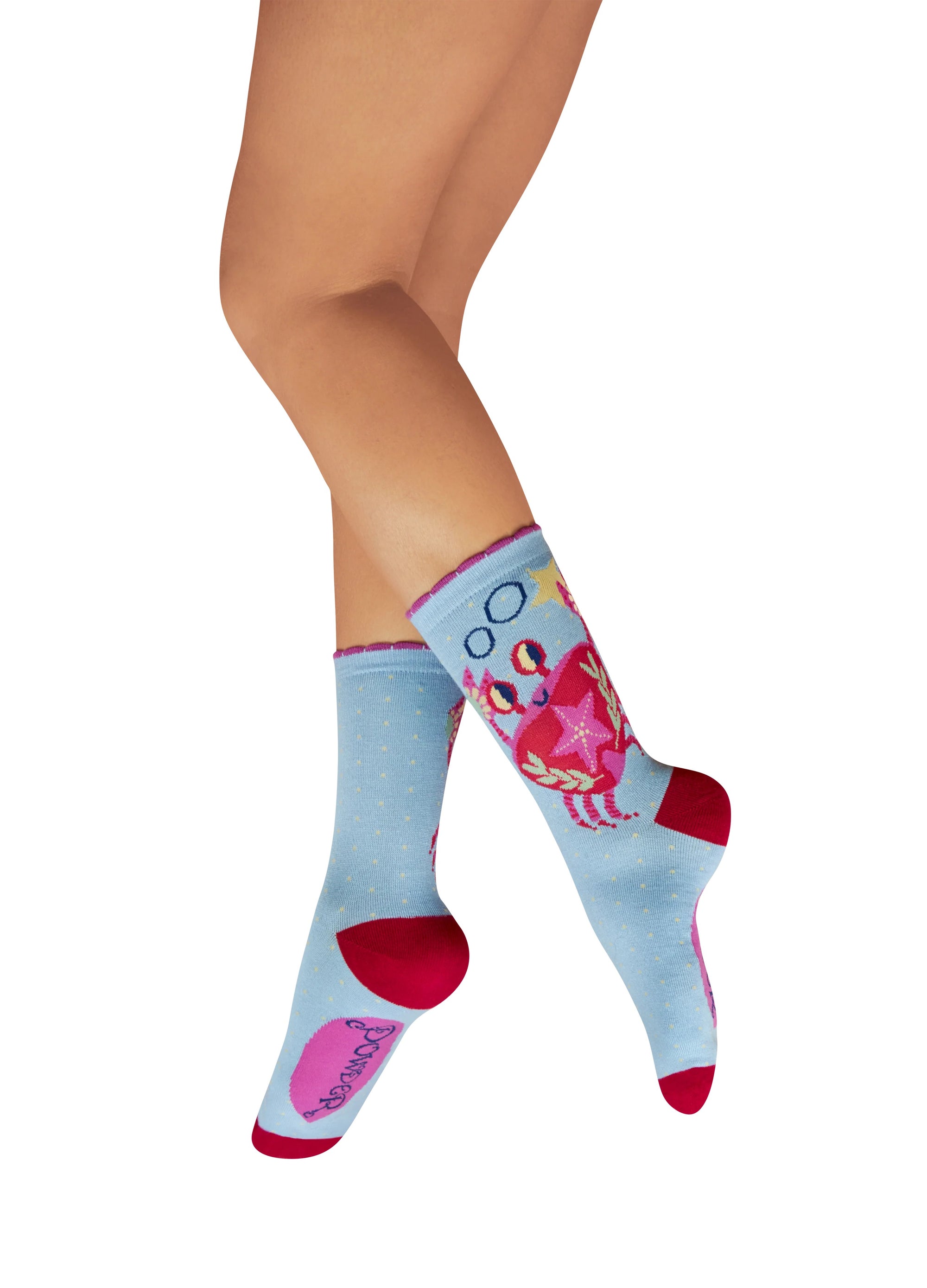 Powder Seafaring Crab - Ladies Bamboo Ankle Socks - Cornflower Blue