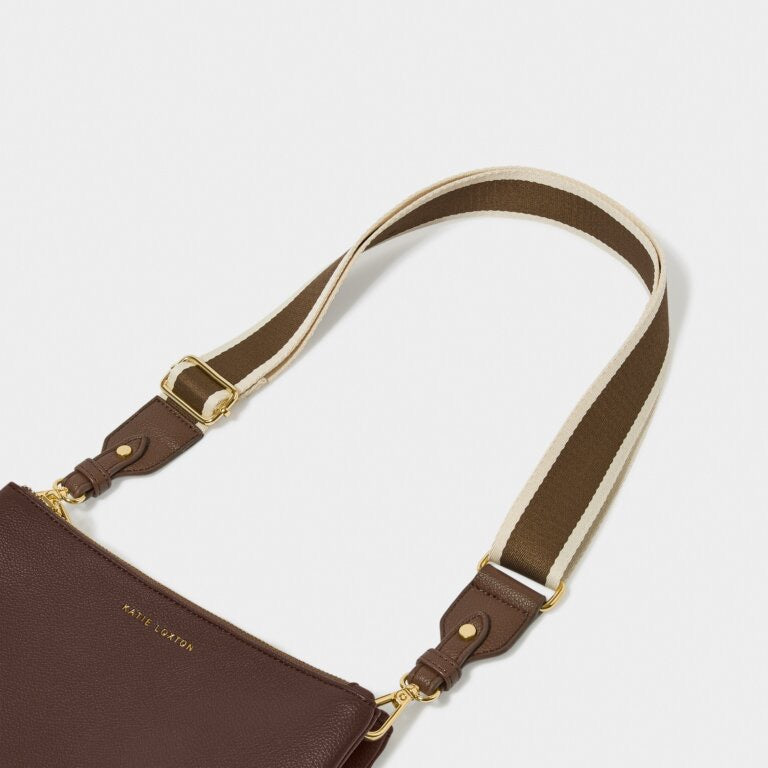 Katie Loxton Canvas Bag Strap - Stripe Print - Chocolate