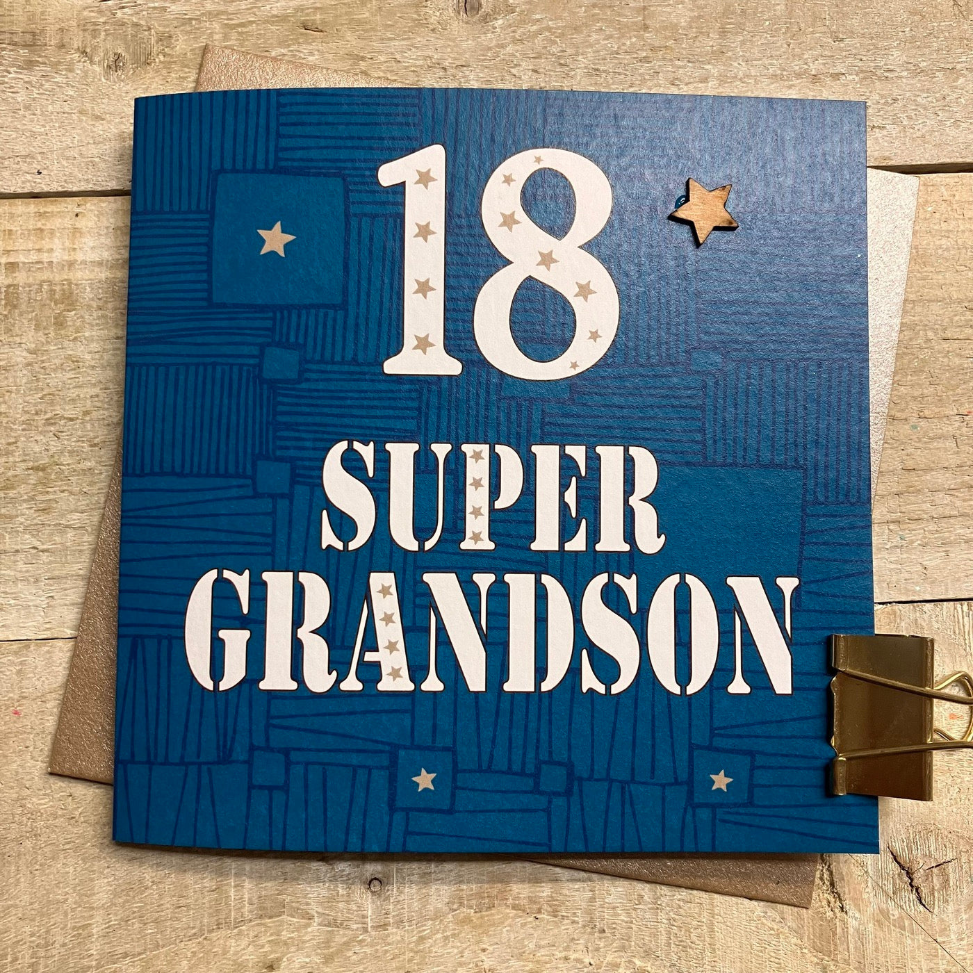 Star - Super Grandson 18th Birthday Card - White Cotton Cards