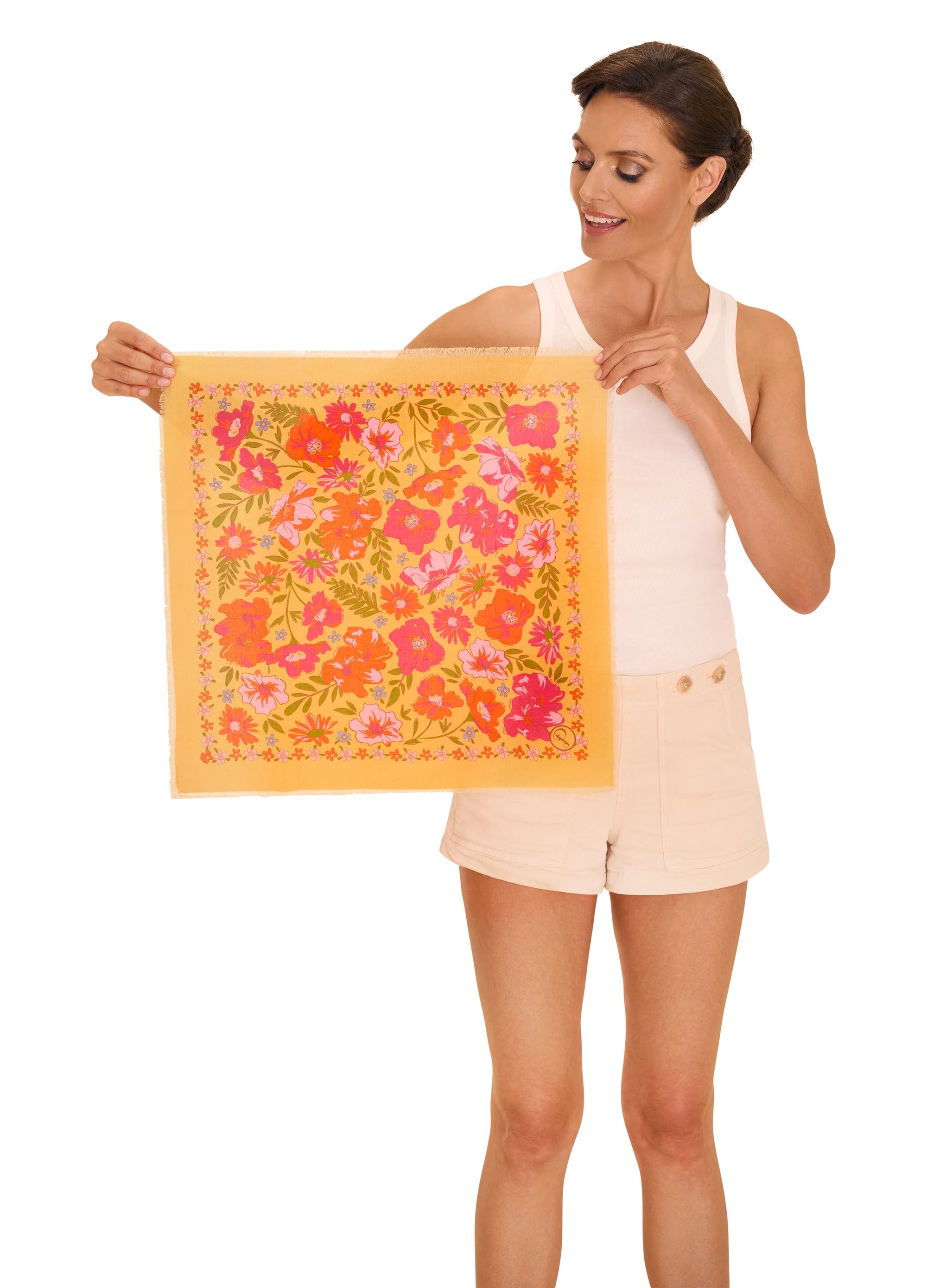 Powder Cotton Bandana - Sketched Floral - Mustard
