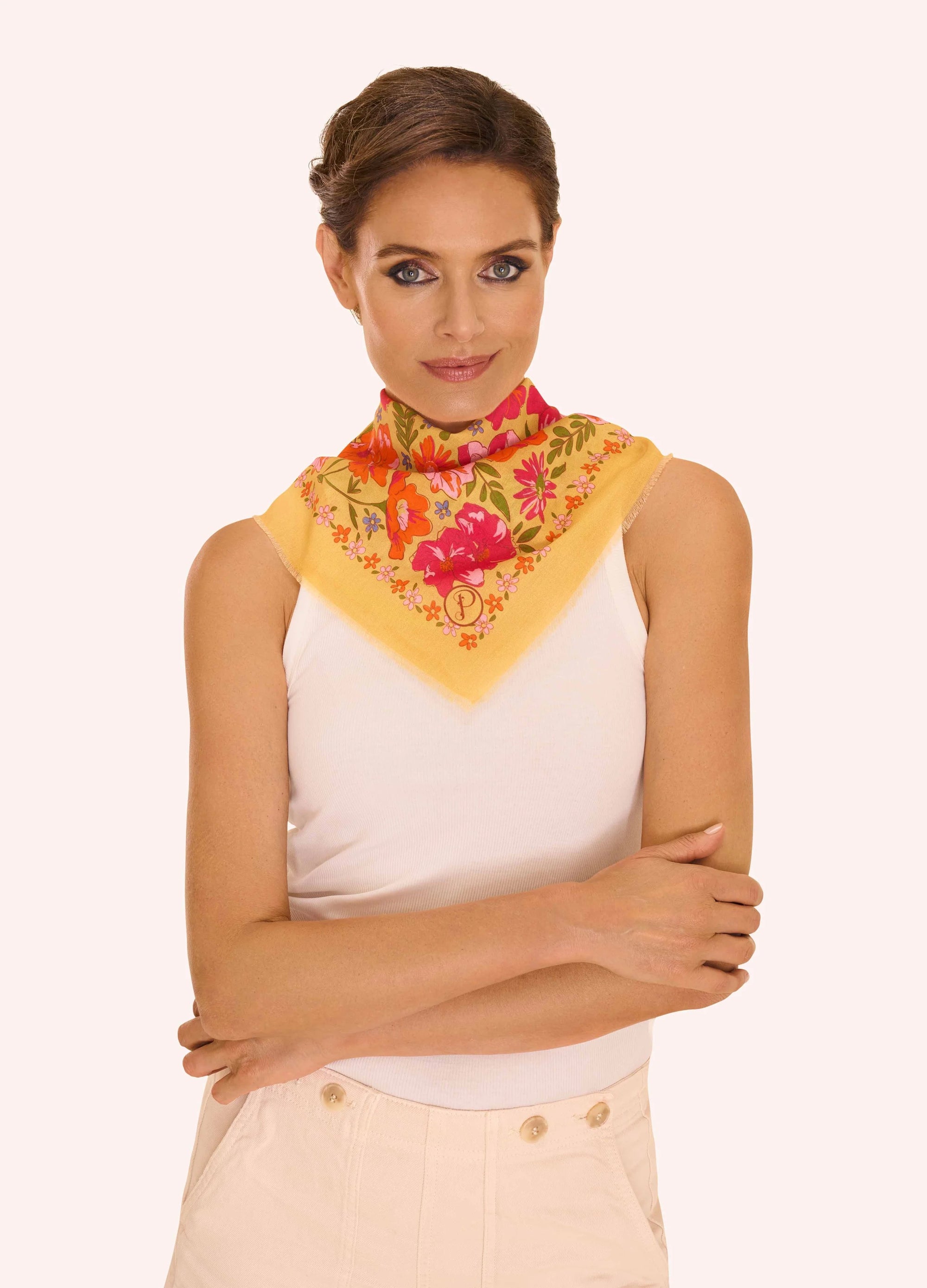 Powder Cotton Bandana - Sketched Floral - Mustard