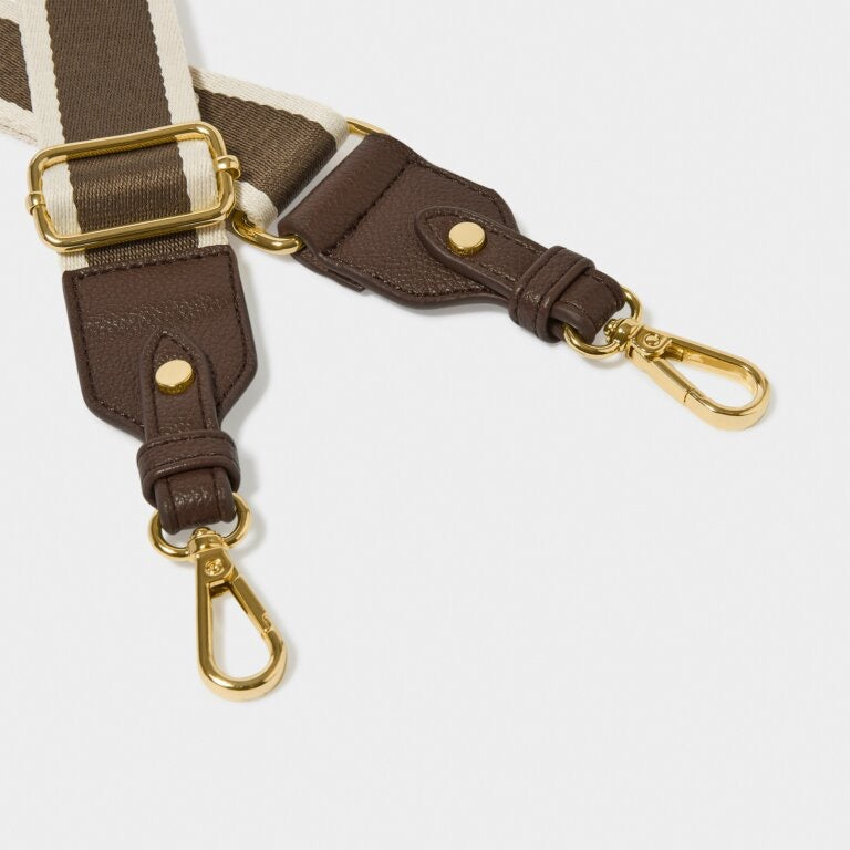 Katie Loxton Canvas Bag Strap - Stripe Print - Chocolate